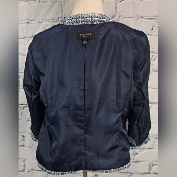 Robert Talbott Petite Women's Tweed Jacket Chambray Trim Blazer Navy Size 12P - Picture 14 of 16